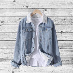 Blue Denim Jacket with Plush Lined Cotton